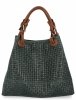 Stylowa Torebka Skórzana Shopper Bag Butelkowa Zieleń